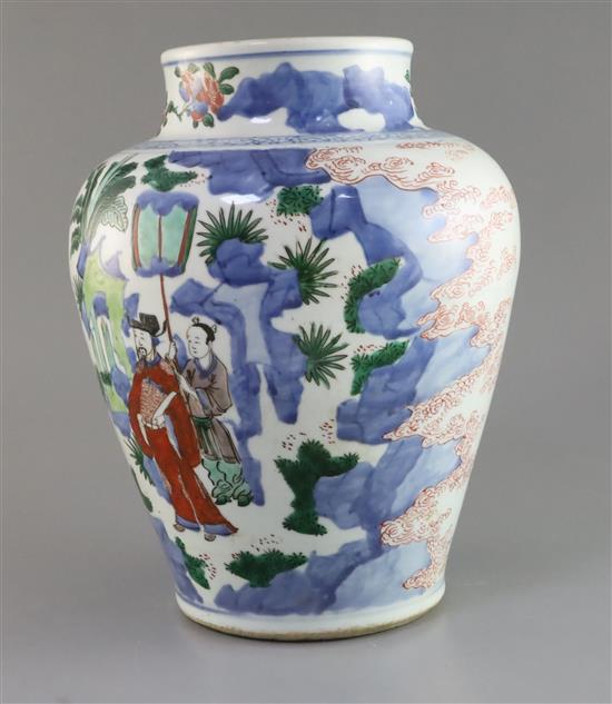 A Chinese wucai vase, Transitional period, 17th century, H. 30.5cm, cracked